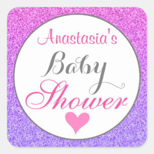 Girly & Glam Ombre Paars Pink Glitter Baby shower Vierkante Sticker