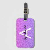 Girly Glam Ombre Paarse Glitter Sparkles Monogram Bagagelabel (Voorkant (verticaal))