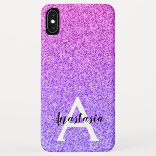 Girly Glam Ombre Paarse Glitter Sparkles Monogram Case-Mate iPhone Case (Achterkant)