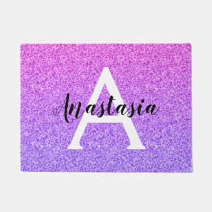 Girly Glam Ombre Paarse Glitter Sparkles Monogram Deurmat