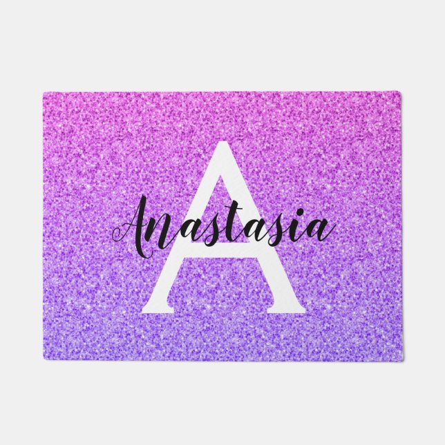 Girly Glam Ombre Paarse Glitter Sparkles Monogram Deurmat (Voorkant)