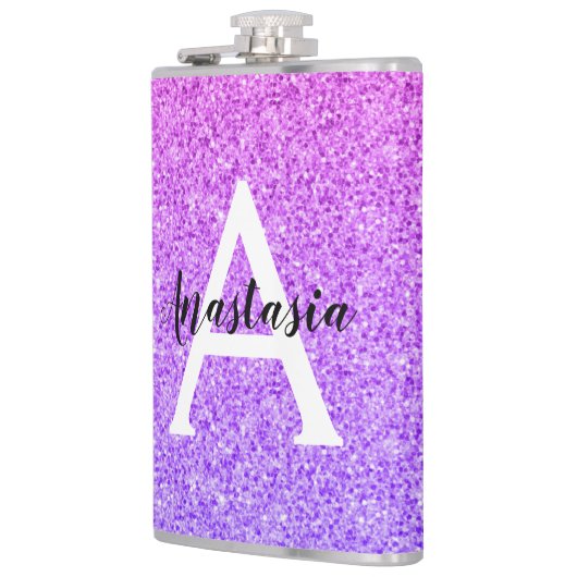 Girly Glam Ombre Paarse Glitter Sparkles Monogram Heupfles (Links)