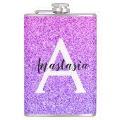 Girly Glam Ombre Paarse Glitter Sparkles Monogram Heupfles (Voorkant)