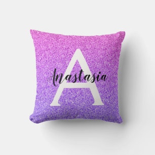 Girly Glam Ombre Paarse Glitter Sparkles Monogram Kussen