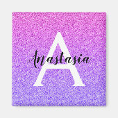 Girly Glam Ombre Paarse Glitter Sparkles Monogram Magneet (Voorkant)