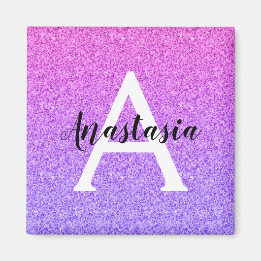 Girly Glam Ombre Paarse Glitter Sparkles Monogram Magneet (Voorkant)