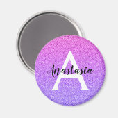 Girly Glam Ombre Paarse Glitter Sparkles Monogram Magneet (Voorkant / Achterkant)