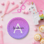 Girly Glam Ombre Paarse Glitter Sparkles Monogram Papieren Bordje (Feest)