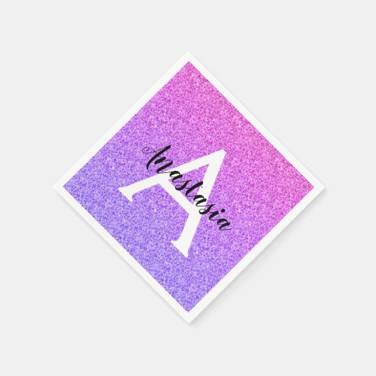 Girly Glam Ombre Paarse Glitter Sparkles Monogram Servet (Hoek)