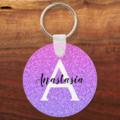 Girly Glam Ombre Paarse Glitter Sparkles Monogram Sleutelhanger (Voorkant)