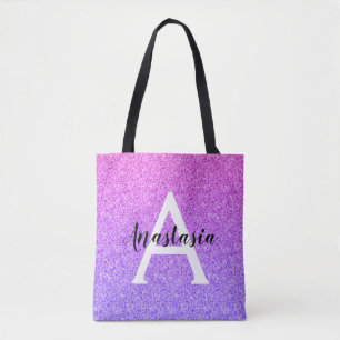 Girly Glam Ombre Paarse Glitter Sparkles Monogram Tote Bag