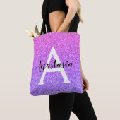 Girly Glam Ombre Paarse Glitter Sparkles Monogram Tote Bag (Dichtbij)