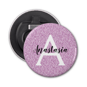 Girly Glam Paars Glitter Sparkles Monogram Button Flesopener