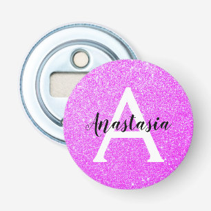 Girly Glam Paars Glitter Sparkles Monogram Button Flesopener