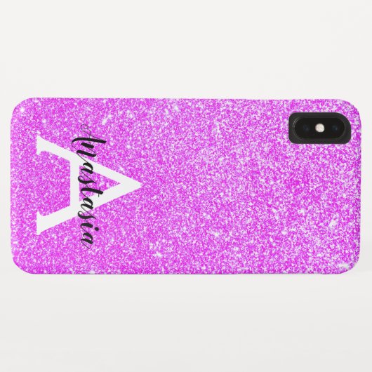 Girly Glam Paars Glitter Sparkles Monogram Case-Mate iPhone Case (Achterkant (horizontaal))