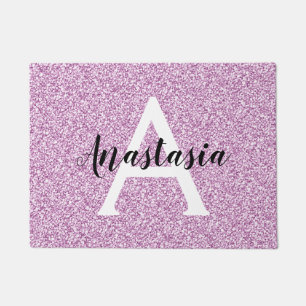 Girly Glam Paars Glitter Sparkles Monogram Deurmat