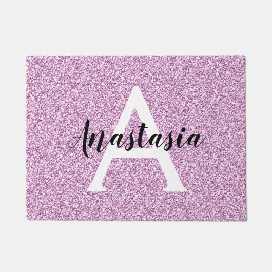 Girly Glam Paars Glitter Sparkles Monogram Deurmat (Voorkant)