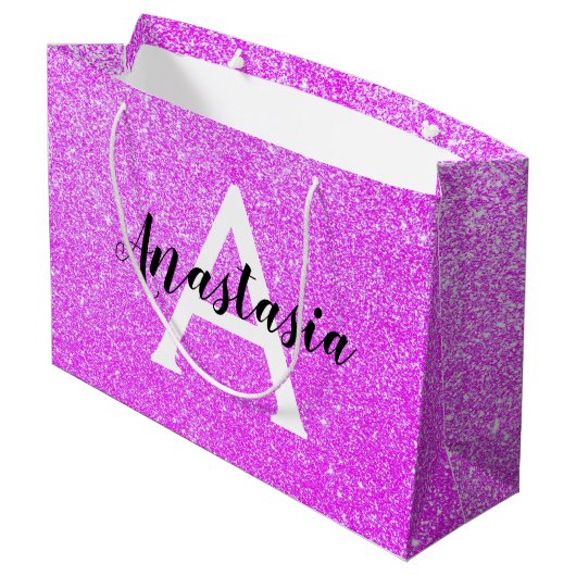 Girly Glam Paars Glitter Sparkles Monogram Groot Cadeauzakje (Achterkant Gekanteld)