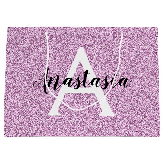 Girly Glam Paars Glitter Sparkles Monogram Groot Cadeauzakje (Voorkant)