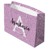 Girly Glam Paars Glitter Sparkles Monogram Groot Cadeauzakje (Achterkant Gekanteld)