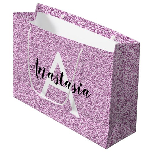 Girly Glam Paars Glitter Sparkles Monogram Groot Cadeauzakje (Voorkant Gekanteld)
