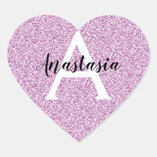 Girly Glam Paars Glitter Sparkles Monogram Hart Sticker (Voorkant)