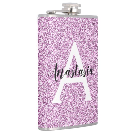 Girly Glam Paars Glitter Sparkles Monogram Heupfles (Rechts)