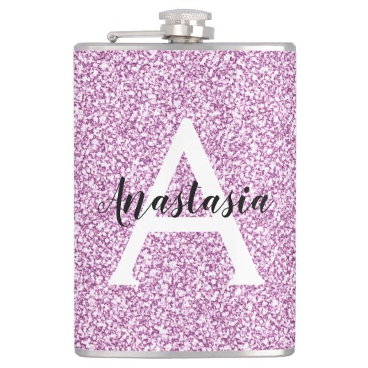 Girly Glam Paars Glitter Sparkles Monogram Heupfles (Voorkant)