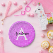 Girly Glam Paars Glitter Sparkles Monogram Papieren Bordje (Feest)