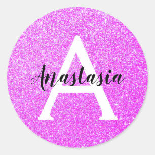 Girly Glam Paars Glitter Sparkles Monogram Ronde Sticker