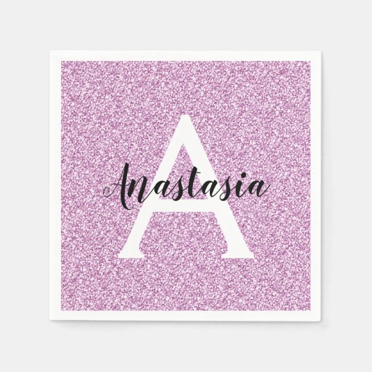Girly Glam Paars Glitter Sparkles Monogram Servet (Voorkant)