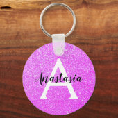 Girly Glam Paars Glitter Sparkles Monogram Sleutelhanger (Voorkant)