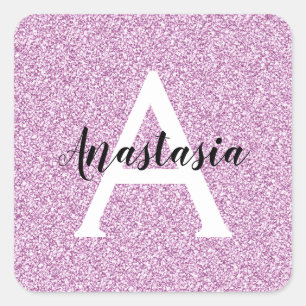 Girly Glam Paars Glitter Sparkles Monogram Vierkante Sticker