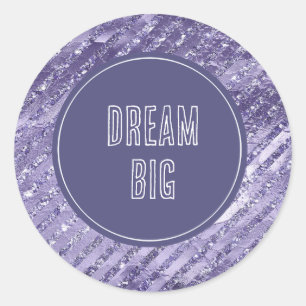 Girly Glam Paarse Glitter Stripes Ronde Sticker