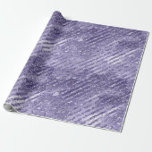 Girly Glam Paarse Glitter Stripes Verjaardag Cadeaupapier (Uitgerold)