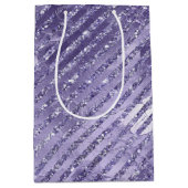 Girly Glam Paarse Glitter Stripes Verjaardag Medium Cadeauzakje (Voorkant)