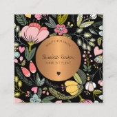 Girly glam pastel roze florale schoonheidssalon zw vierkante visitekaartje (Voorkant)