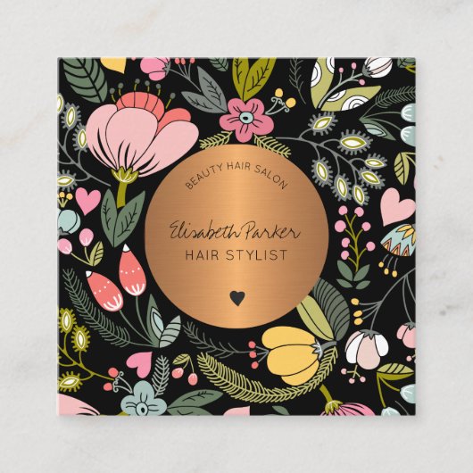 Girly glam pastel roze florale schoonheidssalon zw vierkante visitekaartje (Voorkant)