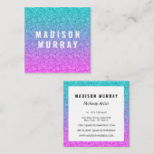 Girly Glam Pink Blue Paars Glitter Ombre Monogram Vierkante Visitekaartje (Voorkant / Achterkant)