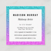 Girly Glam Pink Blue Paars Glitter Ombre Monogram Vierkante Visitekaartje (Achterkant)
