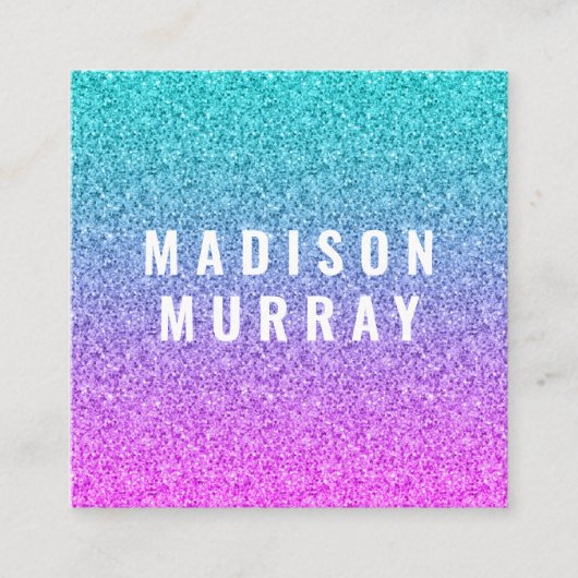 Girly Glam Pink Blue Paars Glitter Ombre Monogram Vierkante Visitekaartje (Voorkant)