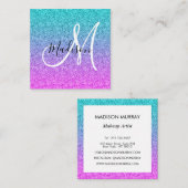 Girly Glam Pink Blue Paars Glitter Ombre Monogram Vierkante Visitekaartje (Voorkant / Achterkant)
