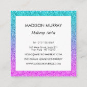 Girly Glam Pink Blue Paars Glitter Ombre Monogram Vierkante Visitekaartje (Achterkant)