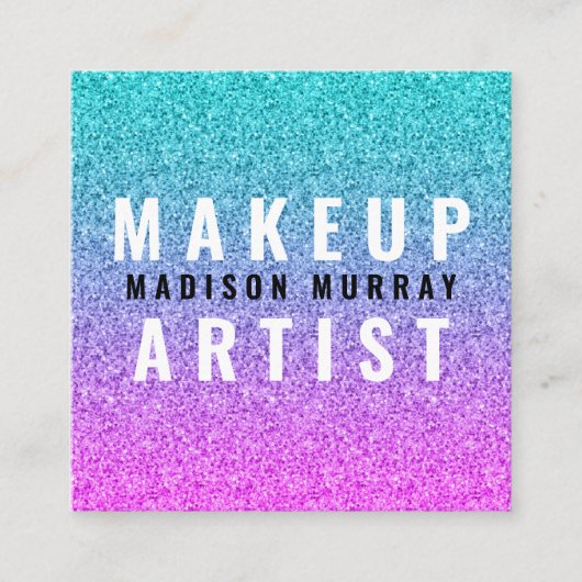 Girly Glam Pink Blue Paars Glitter Ombre Monogram Vierkante Visitekaartje (Voorkant)