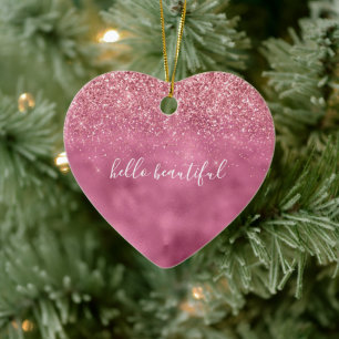 Girly Glam Pink Glitter Keramisch Ornament