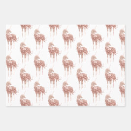 Girly Glam Pink Gold Confetti Glitter Eenhoorn Inpakpapier Vel