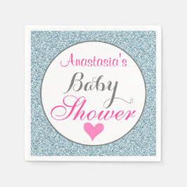 Girly Glam Pink Light Sky Blue Glitter Baby shower Servet