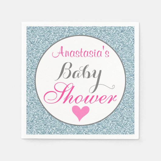 Girly Glam Pink Light Sky Blue Glitter Baby shower Servet (Voorkant)