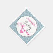 Girly Glam Pink Light Sky Blue Glitter Baby shower Servet (Hoek)