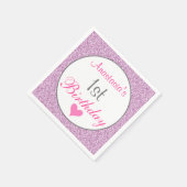 Girly Glam Pink Lila Paars Glitter 1e verjaardag Servet (Hoek)